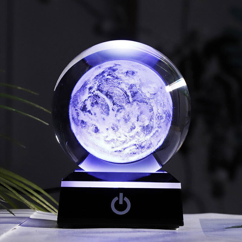  80mm Crystal Solar System Planet Globe 3D Laser Engraved Ball with Touch Switch