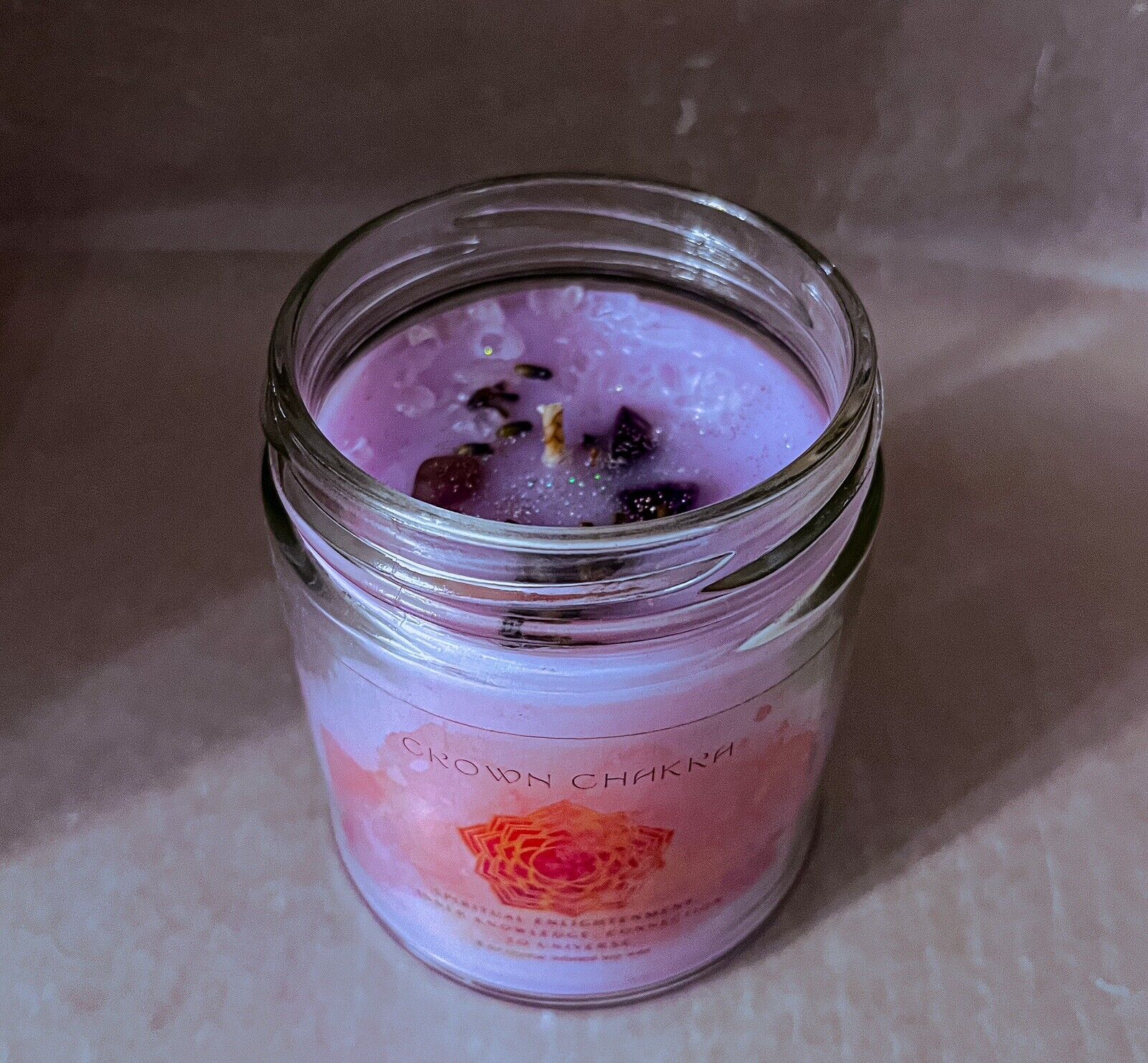 Crown Chakra Candle With Crystals for Spiritual Cleansing & Activating Intuition