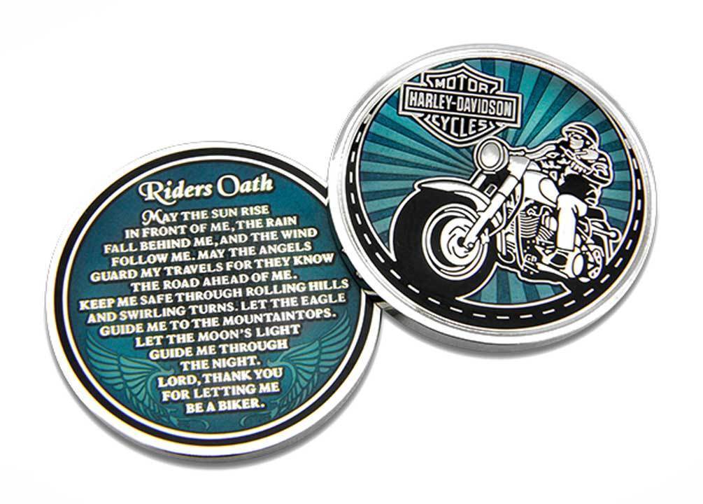 Harley-Davidson Rider\'s Oath Challenge Coin, 1.75 in Coin, Blue & Silver 8008581