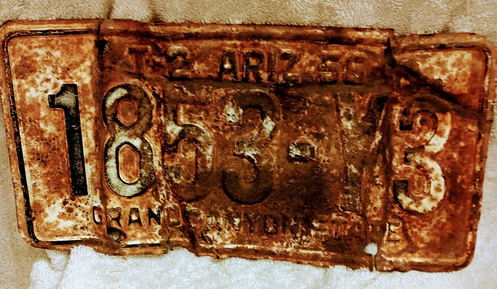 1956 Arizona License Plate 1853-Y3 in rough slightly bent condition, readable,