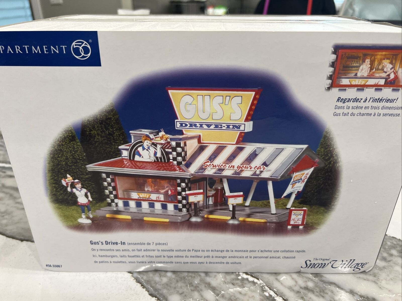 Dept 56.55067 Gus\'s Drive-In COMPLETE & NEW in BOX Tested & Works 3-D Window
