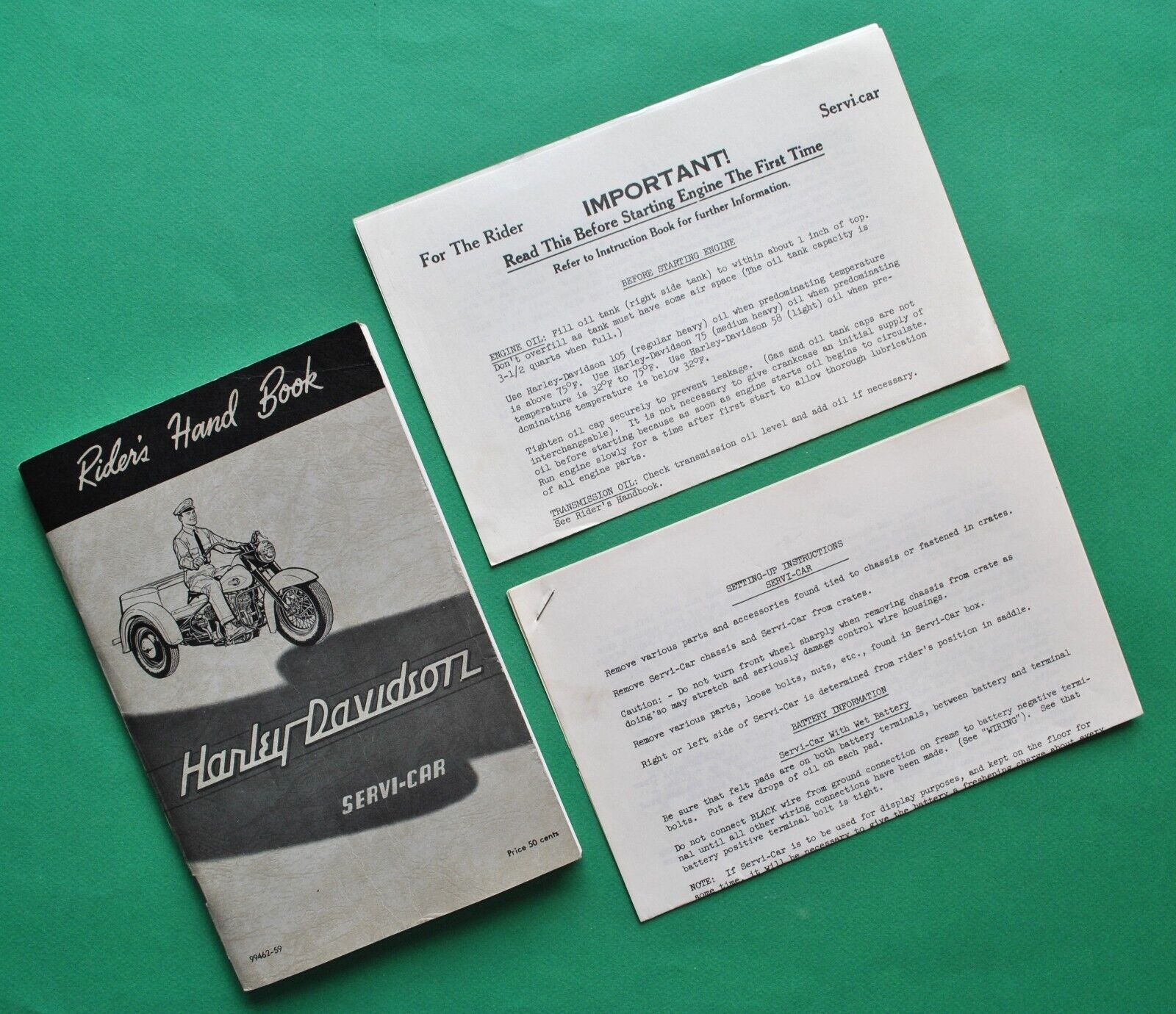 Antique Vintage 1958 - 1963 Harley Riders Hand Book G Ga Servi Car Owners Manual