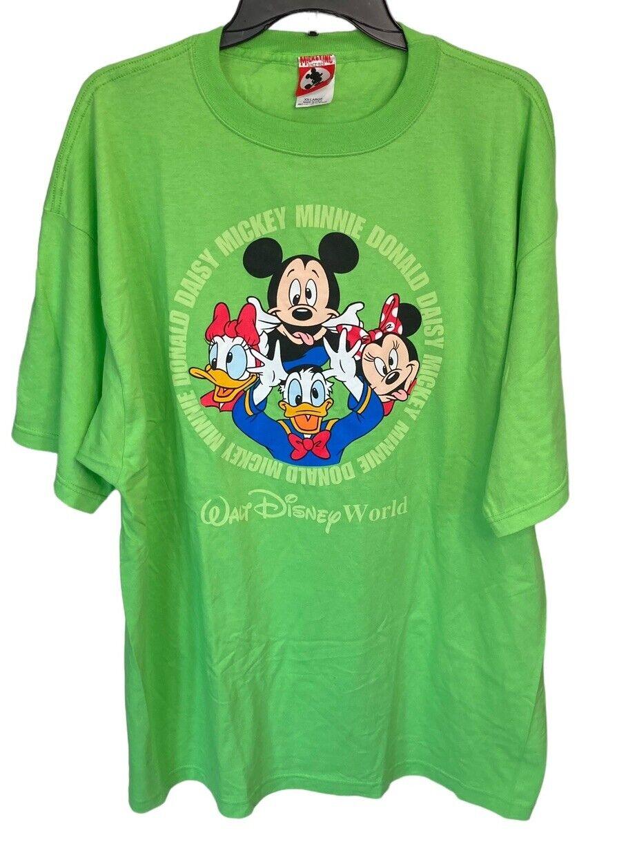 Vintage Walt Disney World Mickey And Friends T-Shirt Size XXL Lime Green