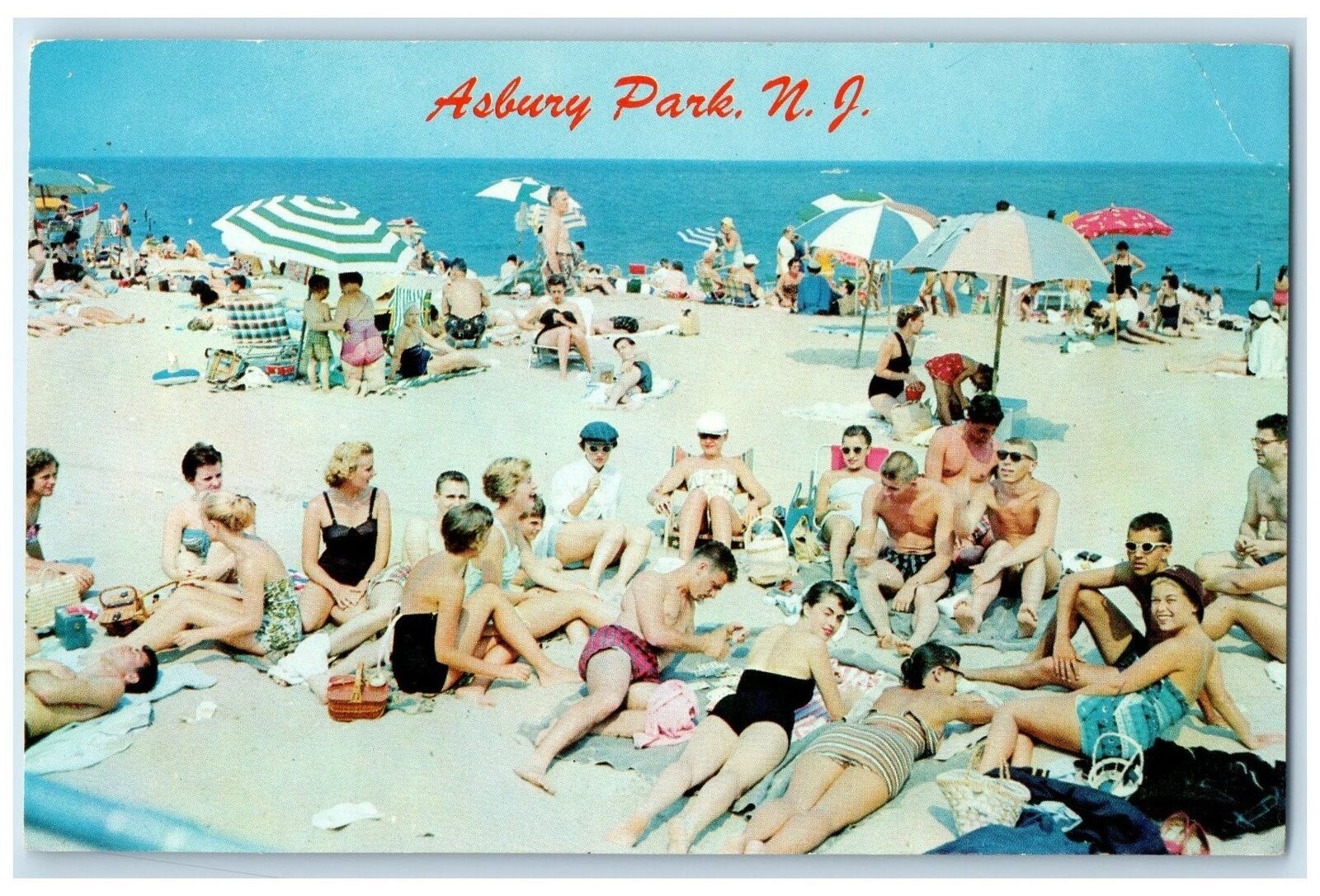 c1950\'s Bathers At Third Avenue Beach Crowd Asbury Park New Jersey NJ Postcard