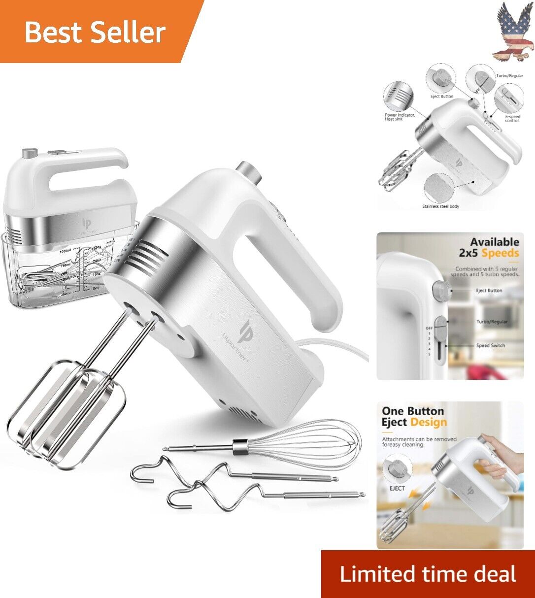 Electric Hand Mixer 450W Scale Cup Turbo Boost 5 Speed Stainless Steel 750g