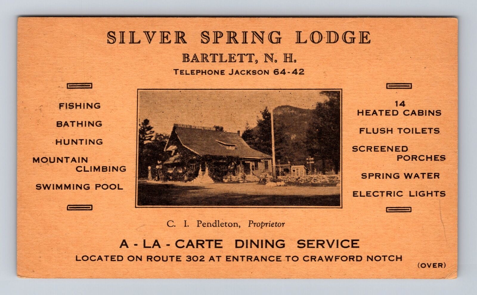 Bartlett NH-New Hampshire, Silver Spring Lodge, Advertising Vintage PC Postcard