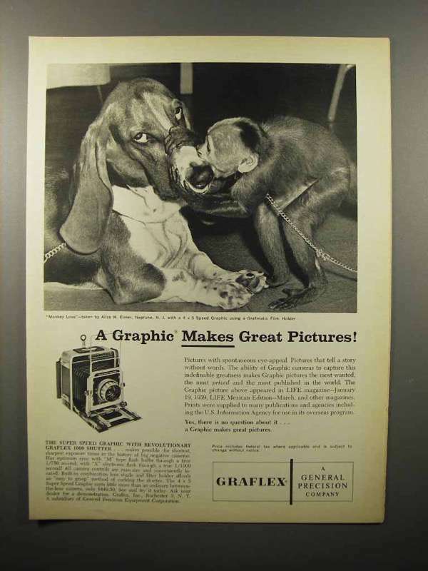 1960 Graflex Super Speed Graphic Camera Ad - Monkey