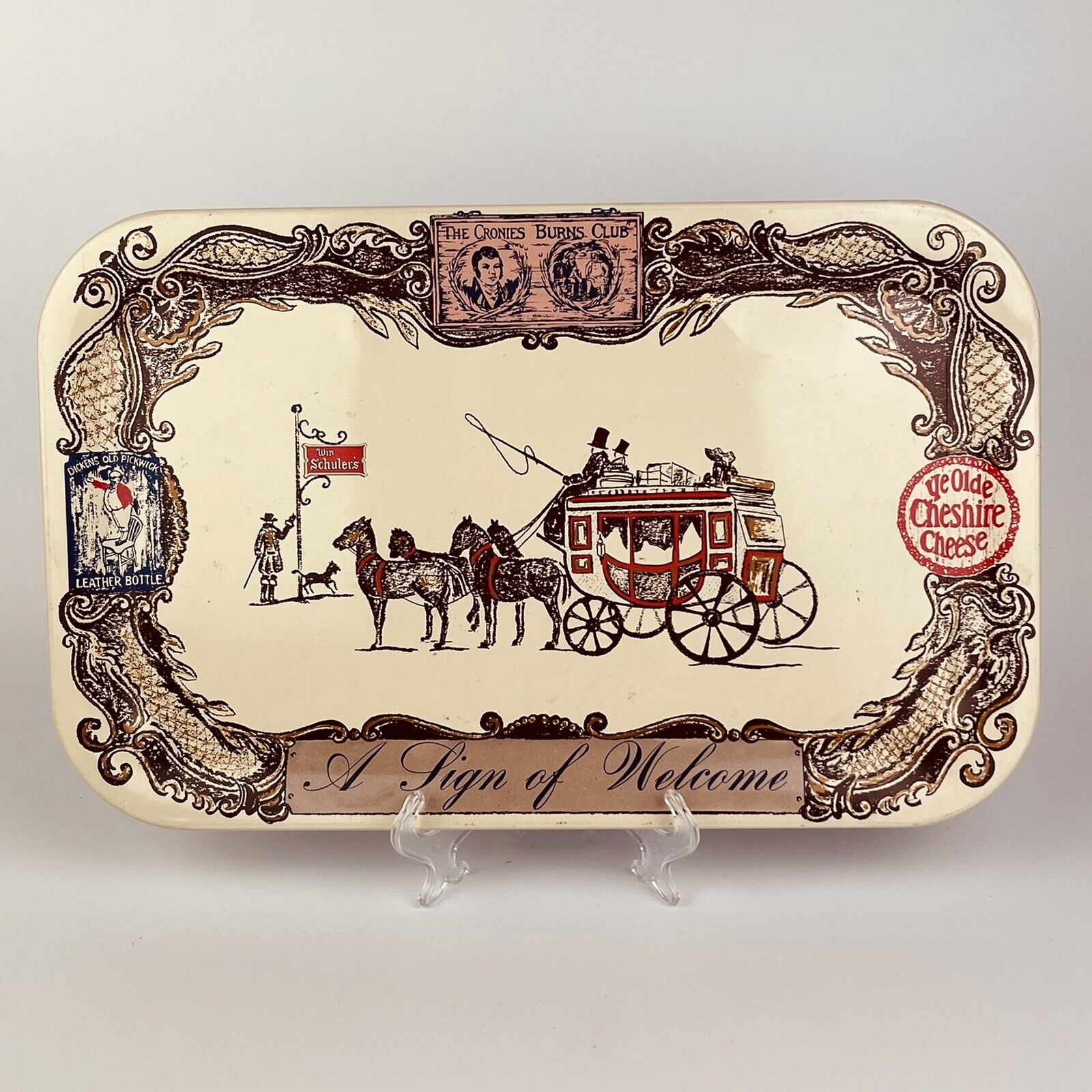 Vintage Decorative Metal Tray Featuring Inns Of Great Tradition, English Hotels