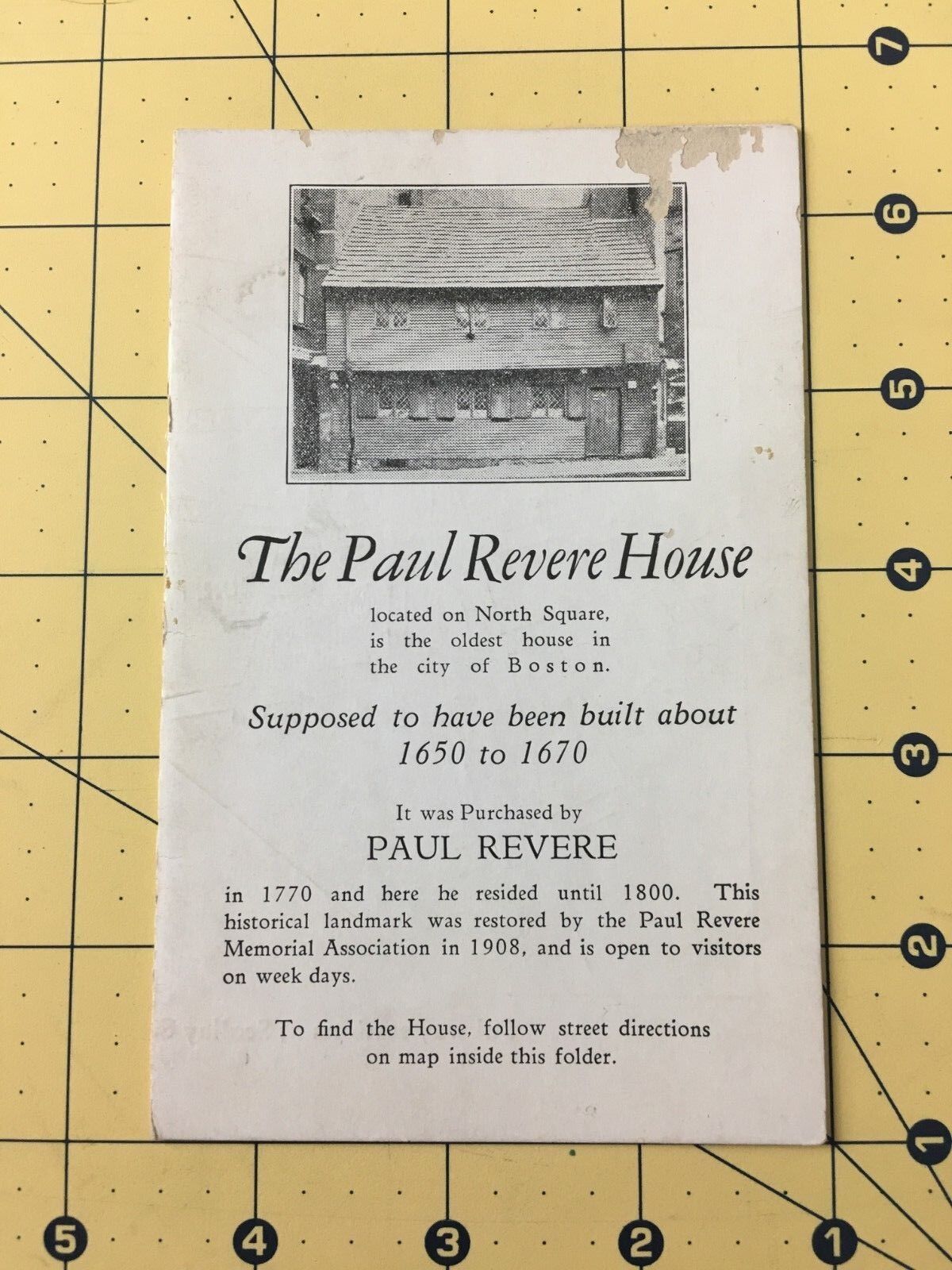 Vintage The Paul Revere House Travel Brochure with Directions to his House