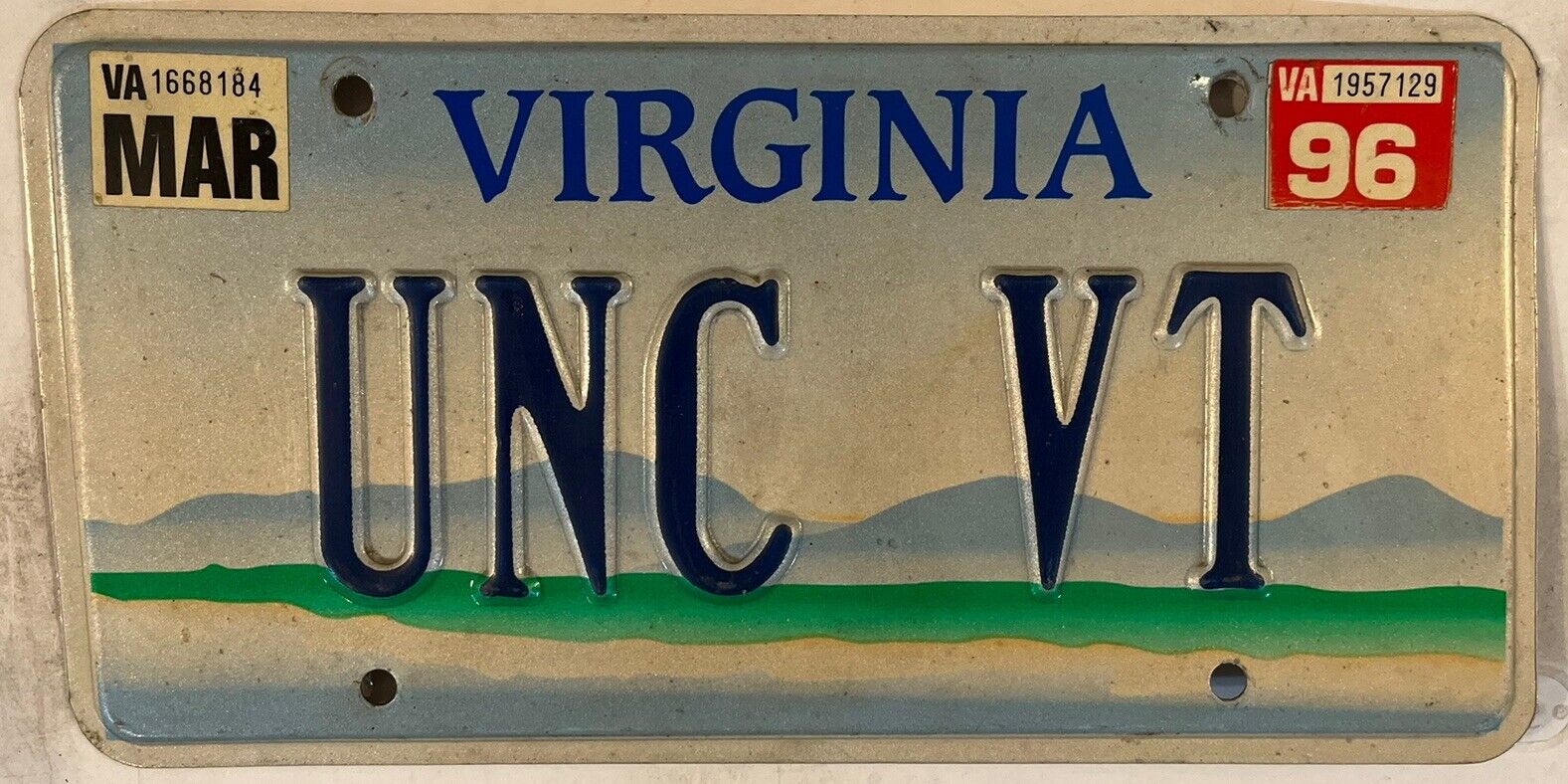Vanity UNC VT UNIVERSITY NORTH CAROLINA VIRGINIA TECH license plate Heels Hokies