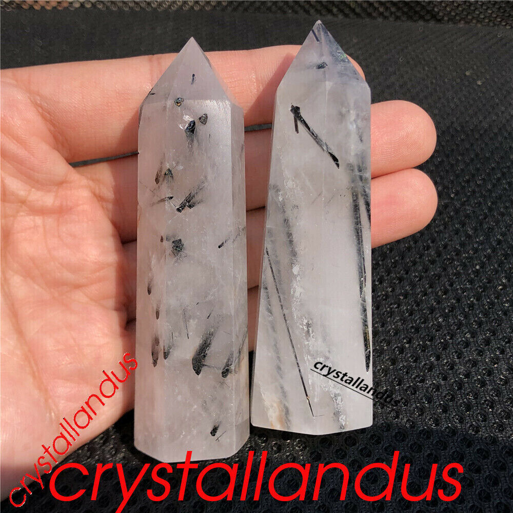 2pcs tourmaline quartz obelisk natural quartz crystal wand tower point Heal 150g