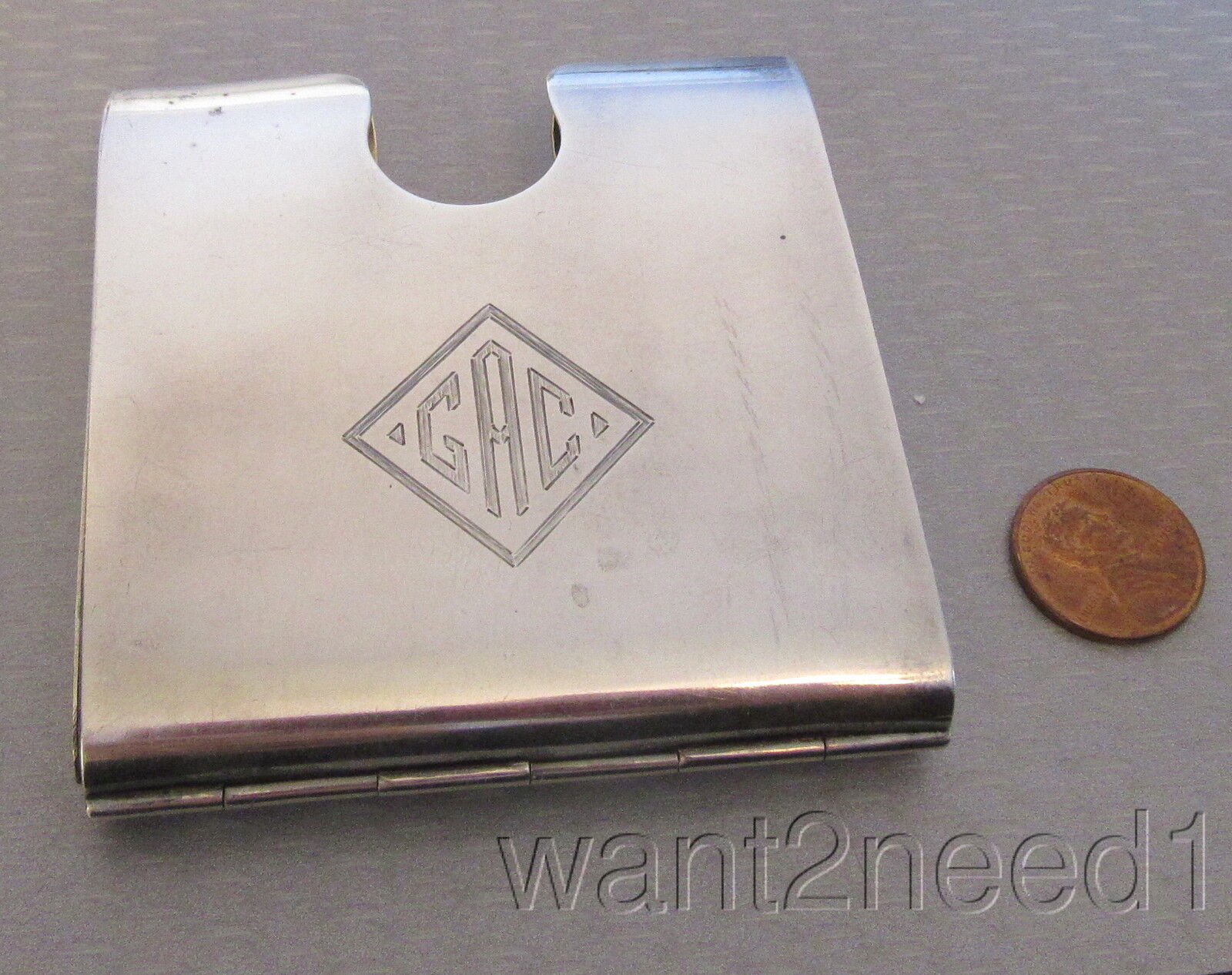 1920s art deco Elgin American Sterling Silver Cigarette Case hinged pocket mono
