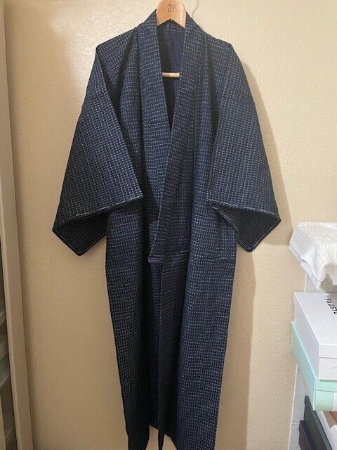 Hand Sewn in 1950 Japanese Kimono Set for Man with Best quality of Tsumugi etc.
