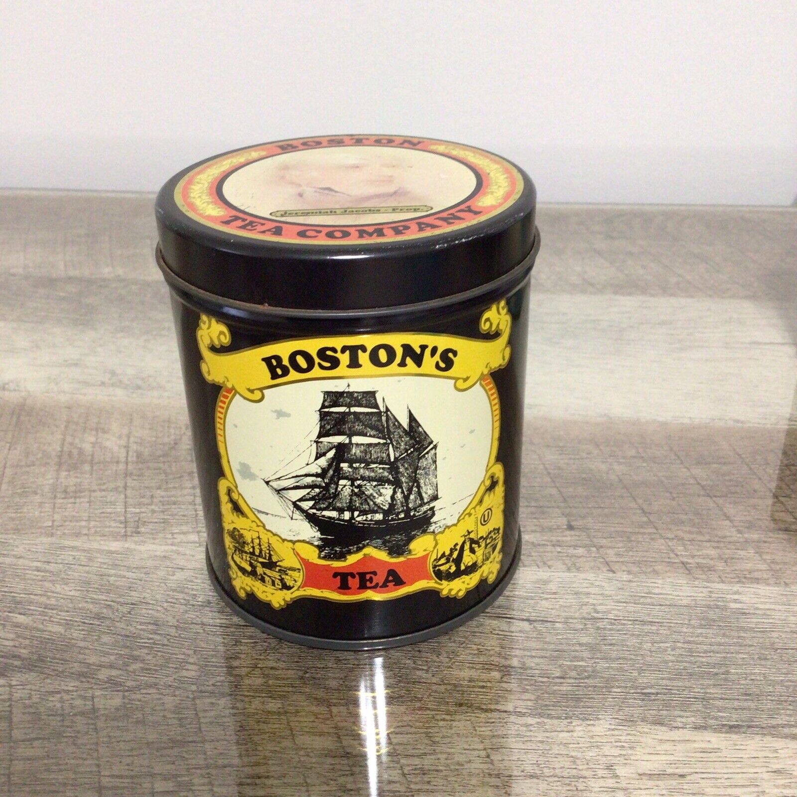 Vintage BOSTON Tea Company Small Round Empty Advertising Tin