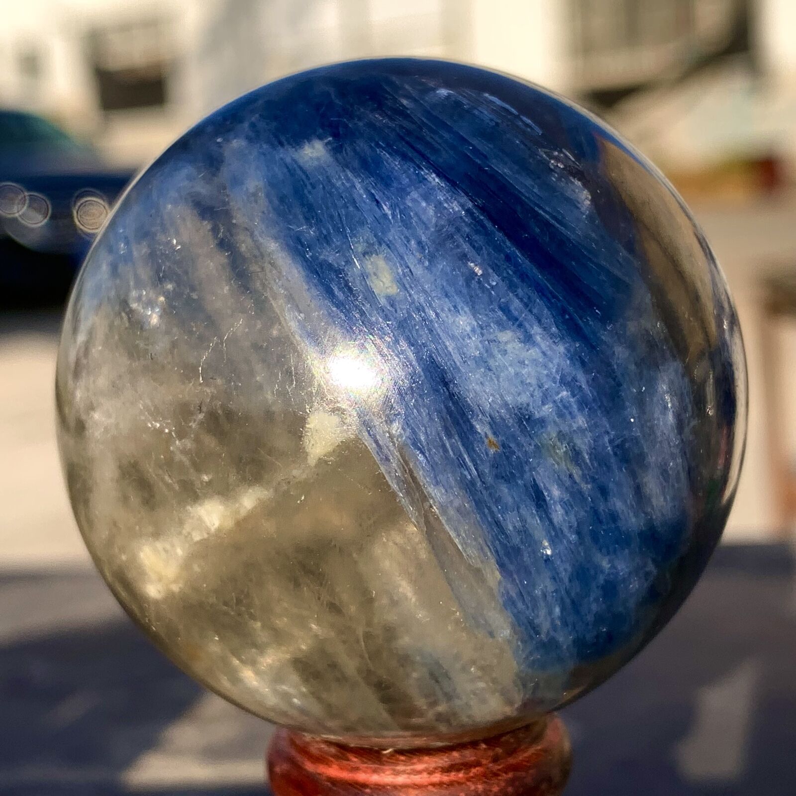 205G Rare！Natural beautiful Blue Kyanite Sphere Ball Quartz Crystal Healing