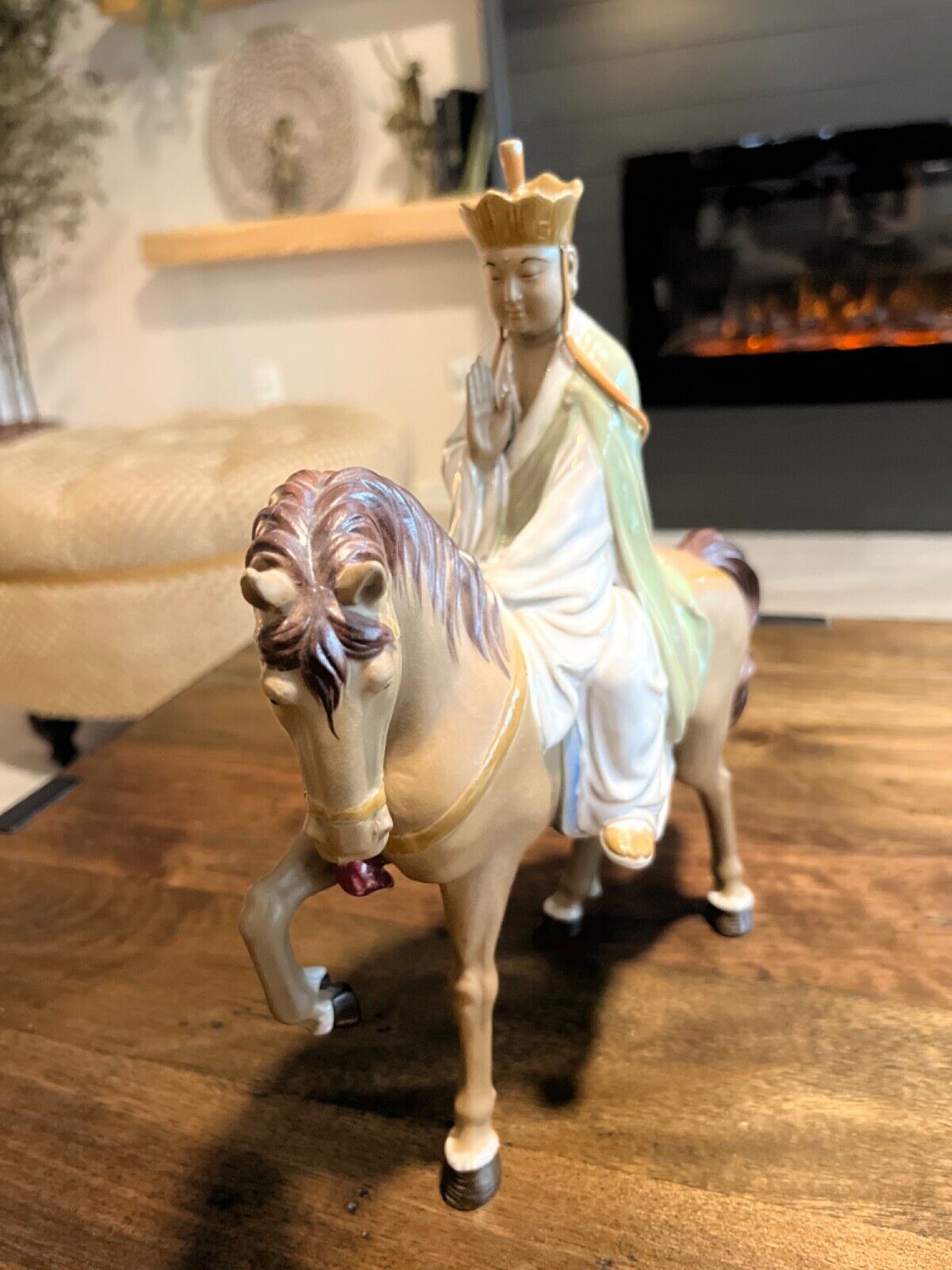 Gorgeous Porcelain Horse and Chinese man 10.5 in tallx10”x3.8”