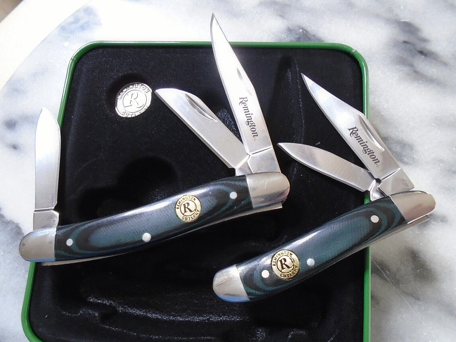 Remington 3 Blade Stockman 2 Blade Peanut Pocket Knife Set Micarta Folders New