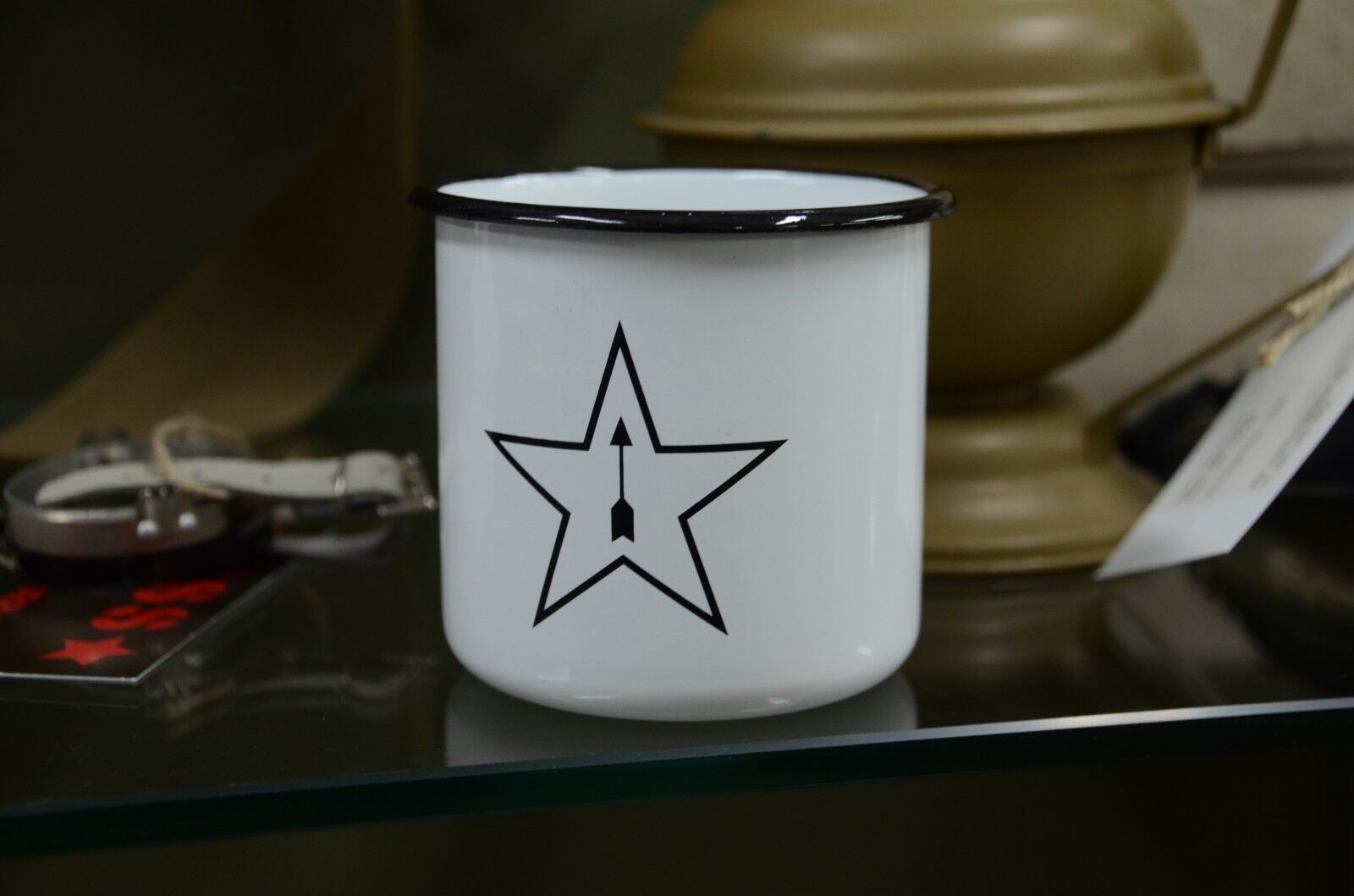 Original Russian Metal Enameled Cup Mug, Logo Of The Tula Arms Plant