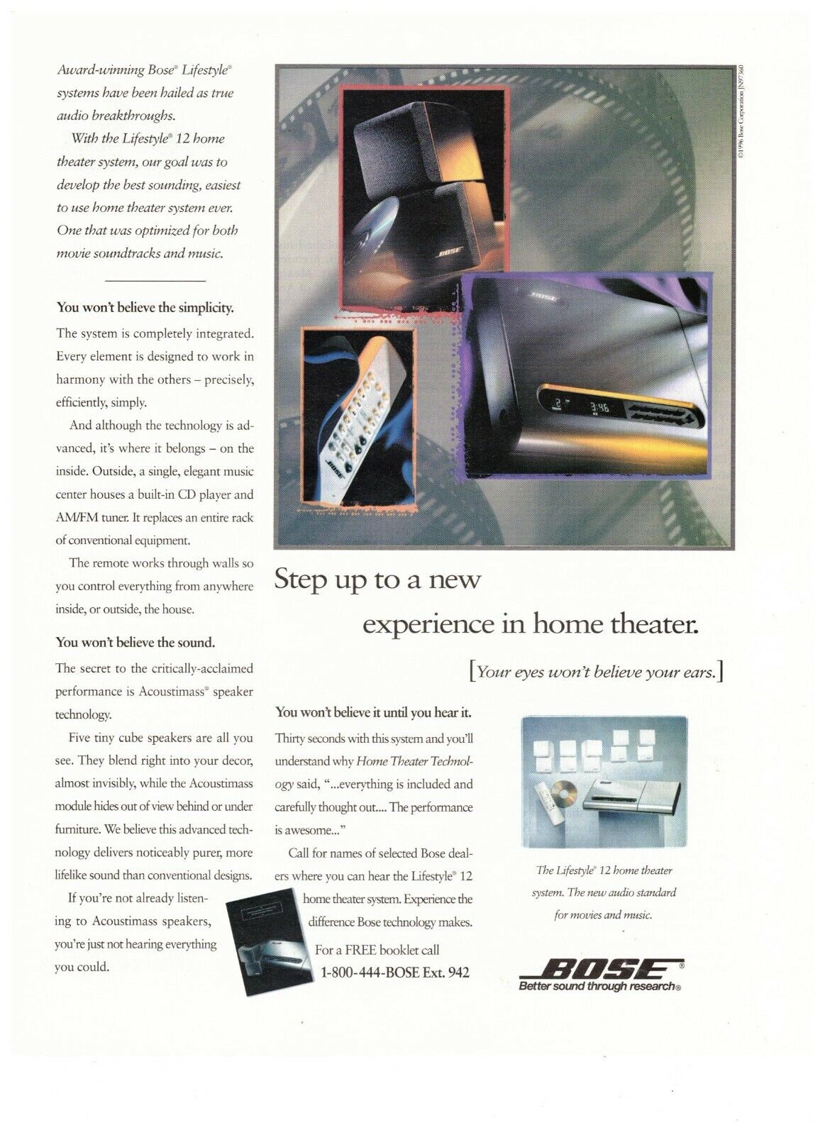 1997 Bose Lifestyle 12 Home Theater New Experience Vintage Print Advertisement