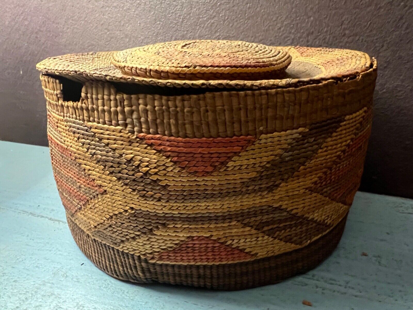 Rare Rattle Basket Tlingit Woven  Native American Indian