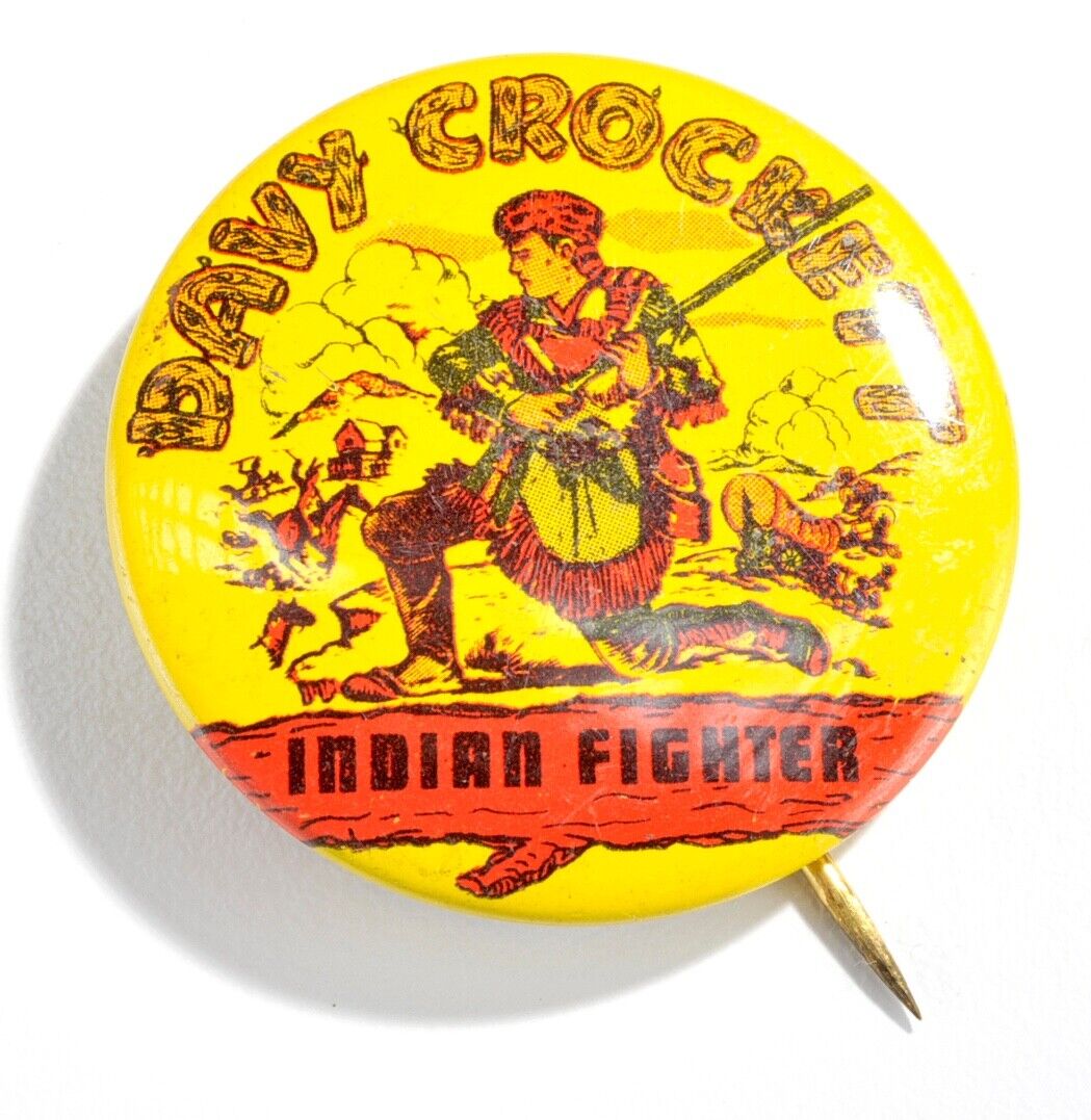 1950s Vintage Davy Crockett Indian Fighter Pin Back Button Stagecoach #1