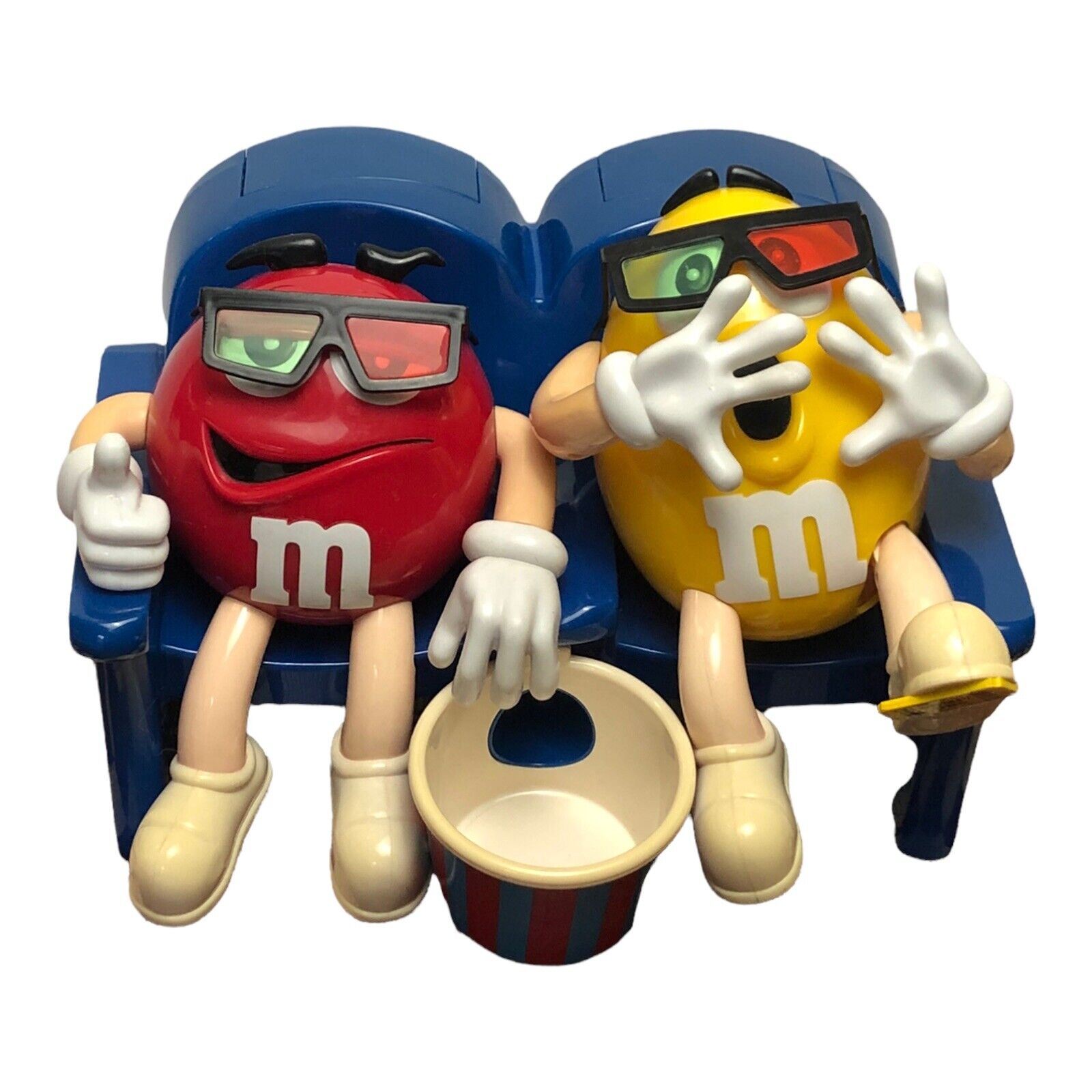 M&M’s Movie Theater 3D Glasses Popcorn Bowl Candy Dispenser Red Yellow By Mars