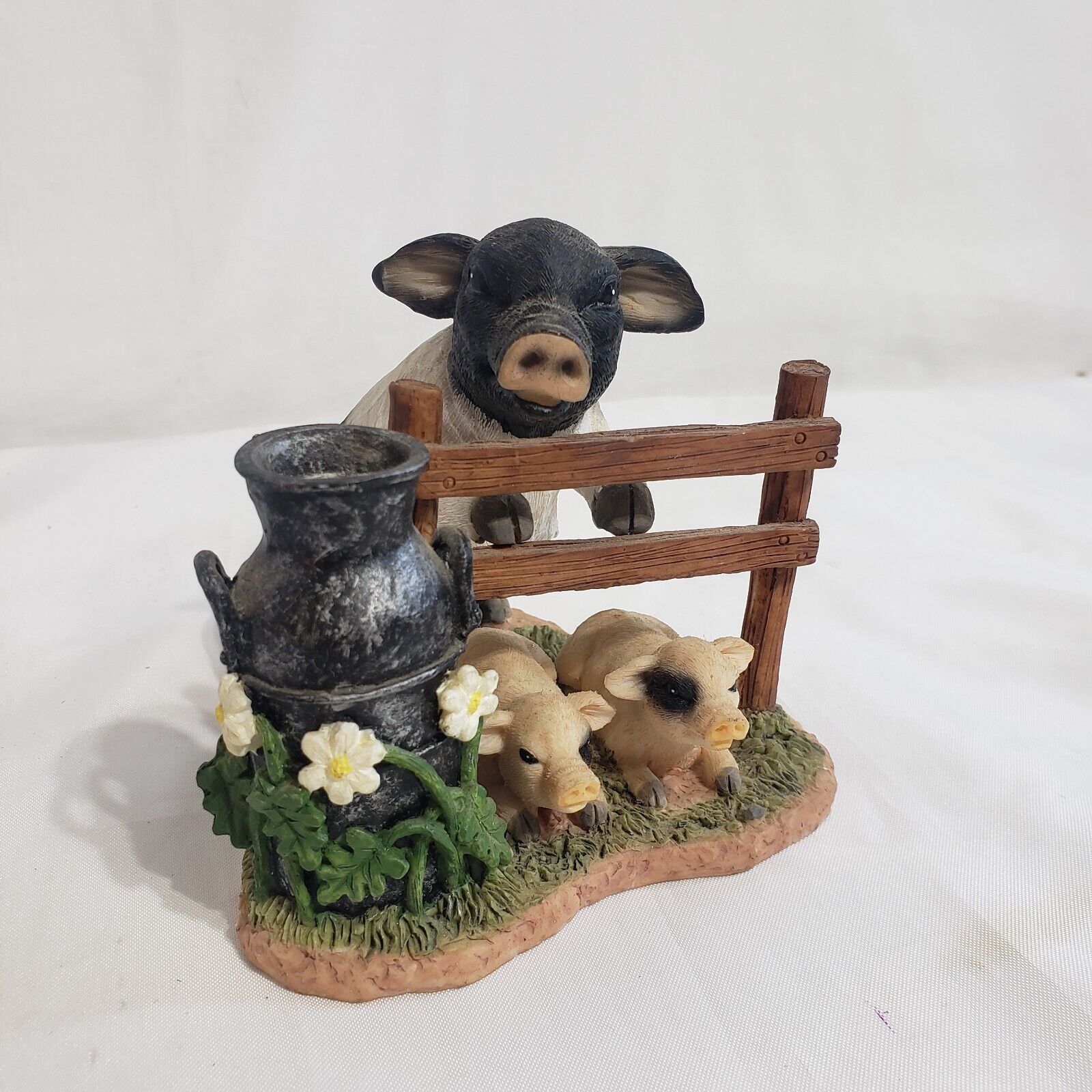 Pig Sow with piglets figurine farm rustic milk can