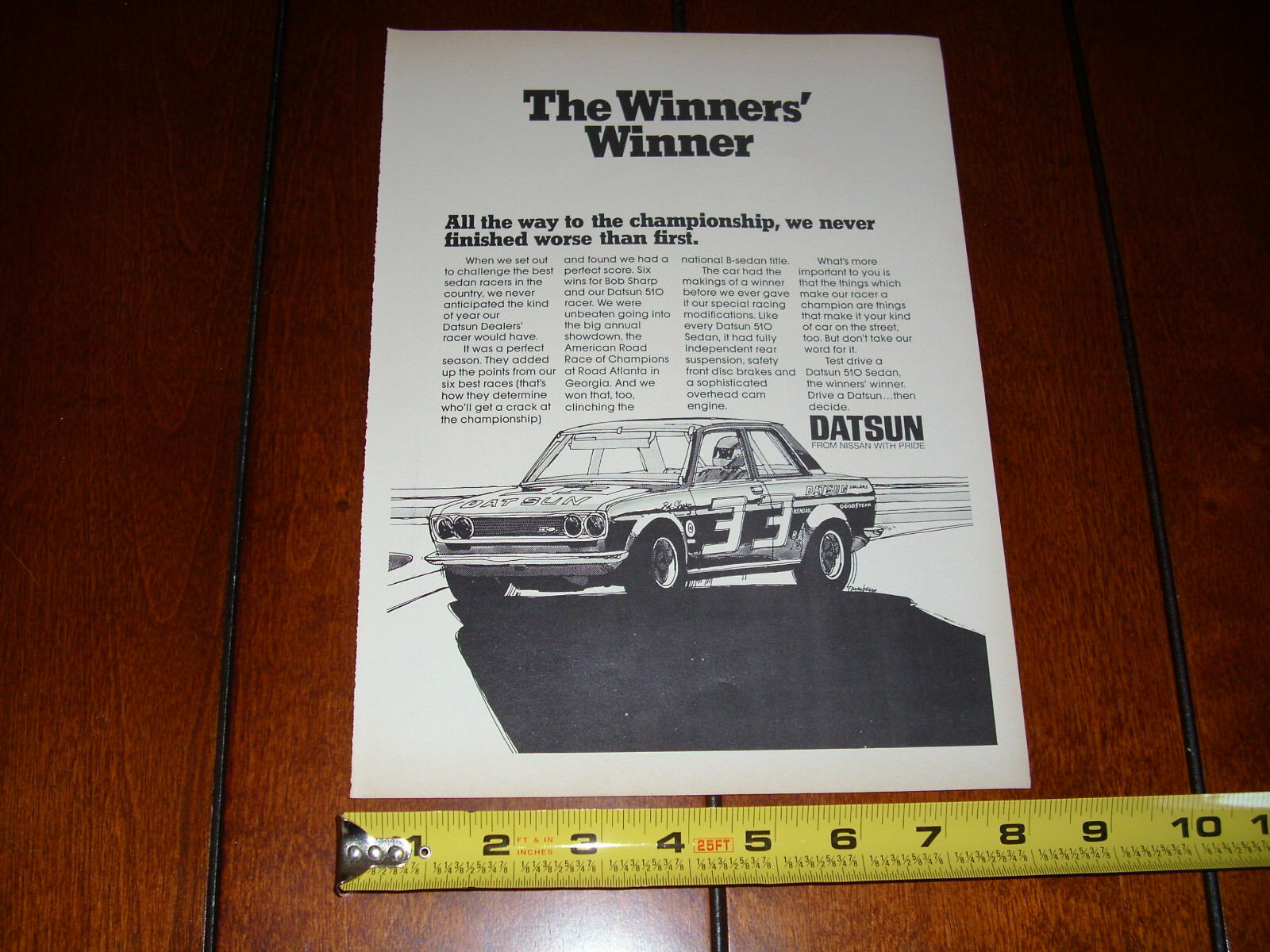 1972 DATSUN 510 BOB SHARP RACE CAR - ORIGINAL VINTAGE AD