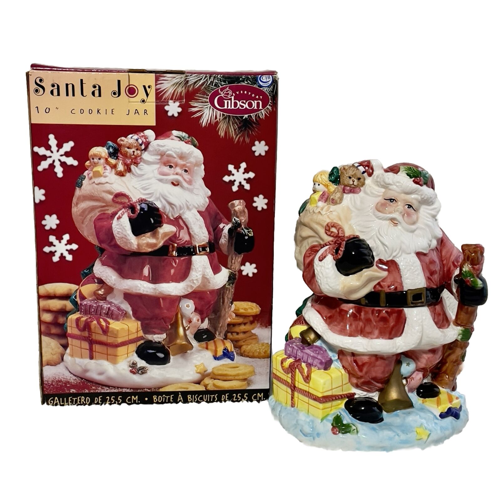 Vintage Gibson Christmas Cookie Jar Santa Claus with Toys Gifts 