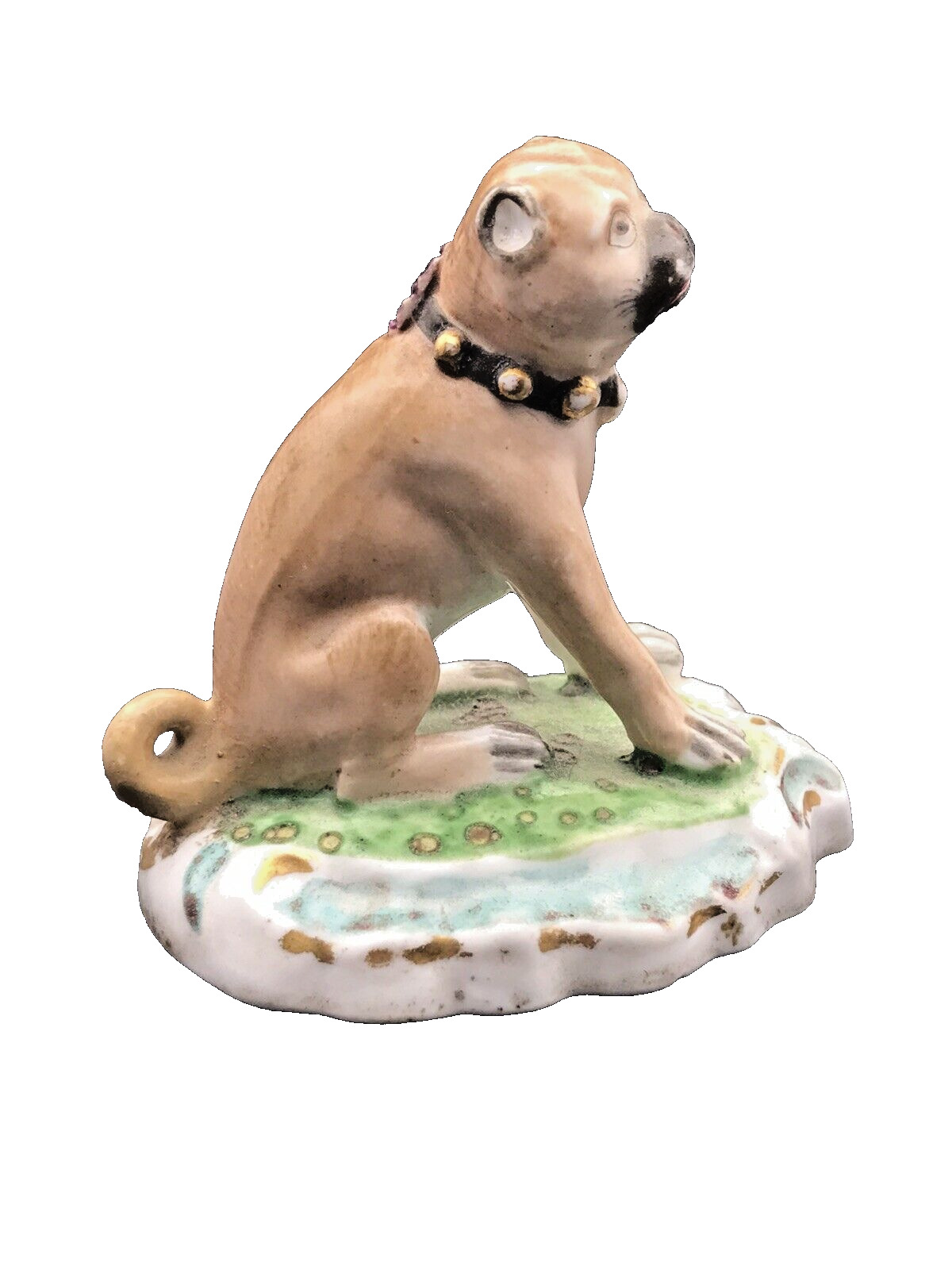 A Fine Circa 1790-1820 Derby Porcelain Pug Dog Figurine