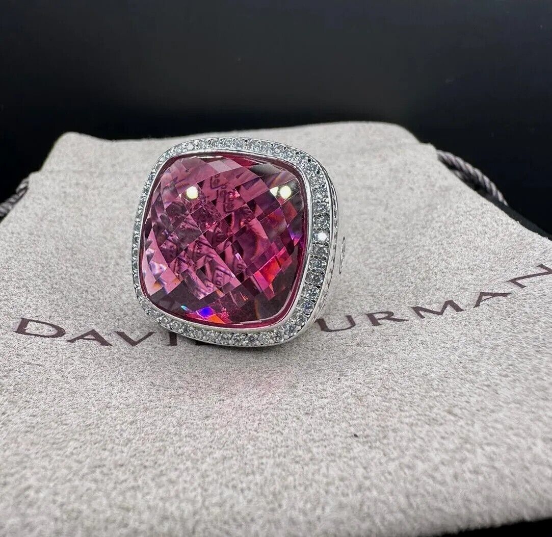 David Yurman Sterling Silver 20mm TOURMALINE ALBION Ring With DIAMONDS Size 7