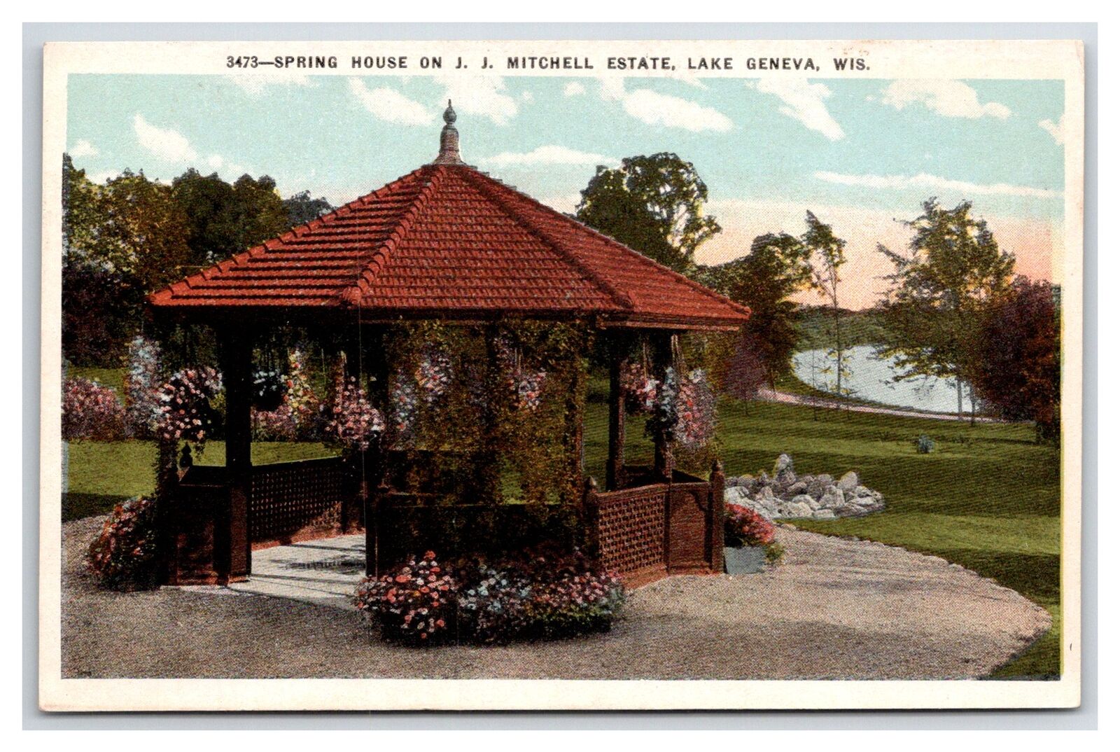 Lake Geneva, WI - Spring House on J. J. Mitchell Estate - Vintage Postcard
