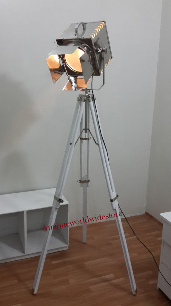 Spotlight Studio Marine Floor Lamp With / Antique White Tripod Chrome Base