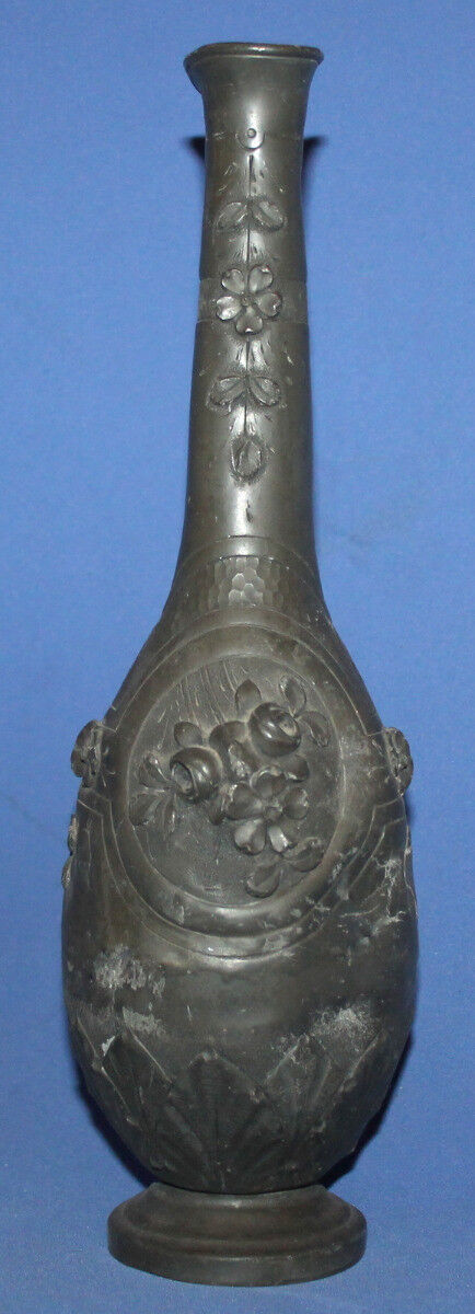 Antique art deco etain pewter floral pitcher