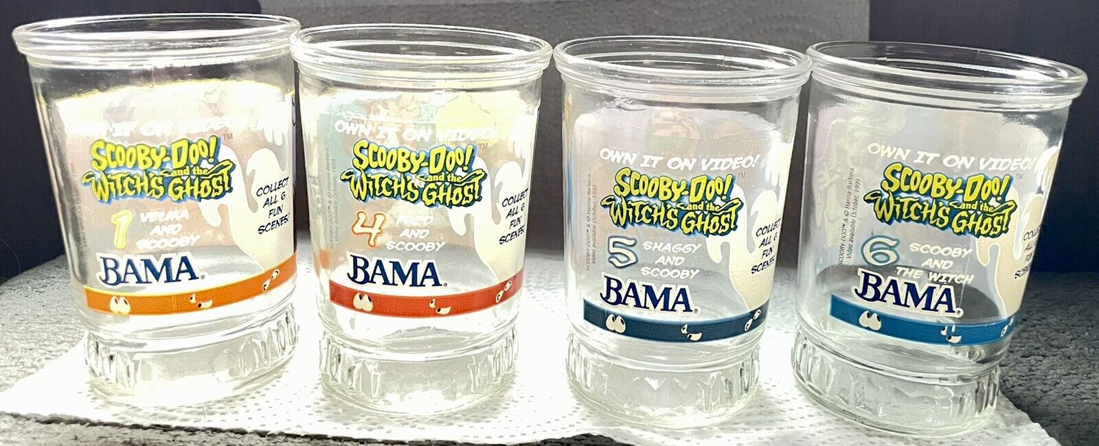 Lot of 4 1999 Bama Scooby-Doo and The Witch’s Ghost Glasses. #s 1,4,5,6 