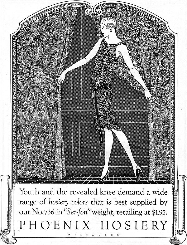 Donald Denton Boyish Flapper PHOENIX HOSIERY The Revealed Knee Demands 1927 Ad