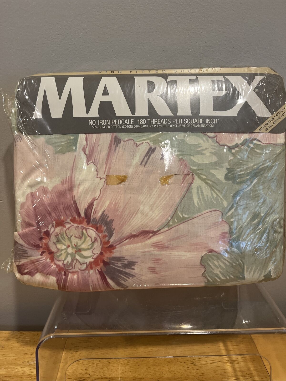 Vintage Martex Percale King Fitted Sheet Beau Rivage II Floral NOS