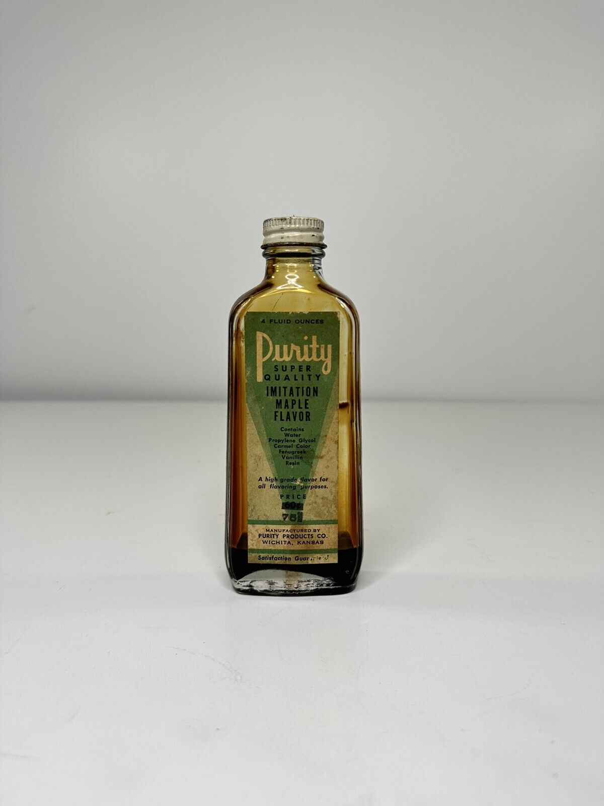 Vintage Purity Paper Label Imitation Maple Flavor Bottle Wichita Kansas Rare