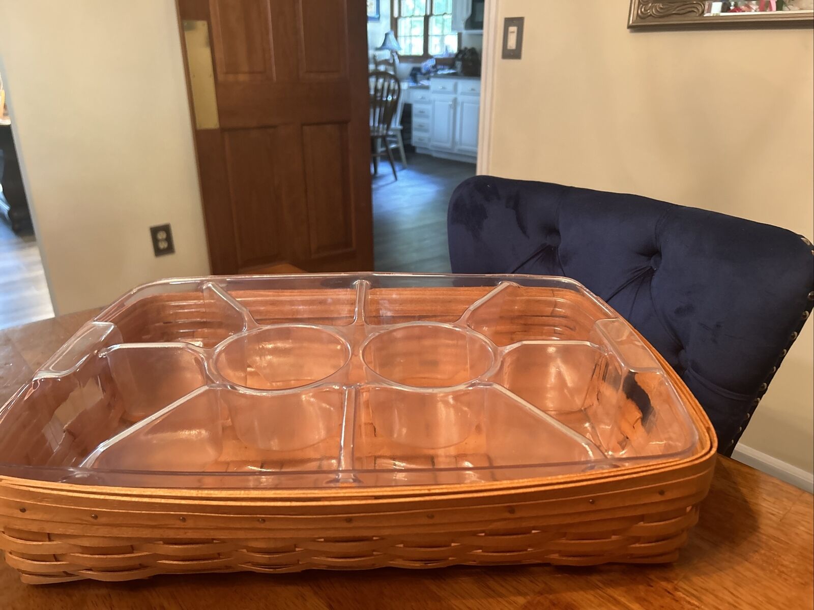 Longaberger 1995 Large Serving Tray Basket, Double Protector Solid &Chip & Dip