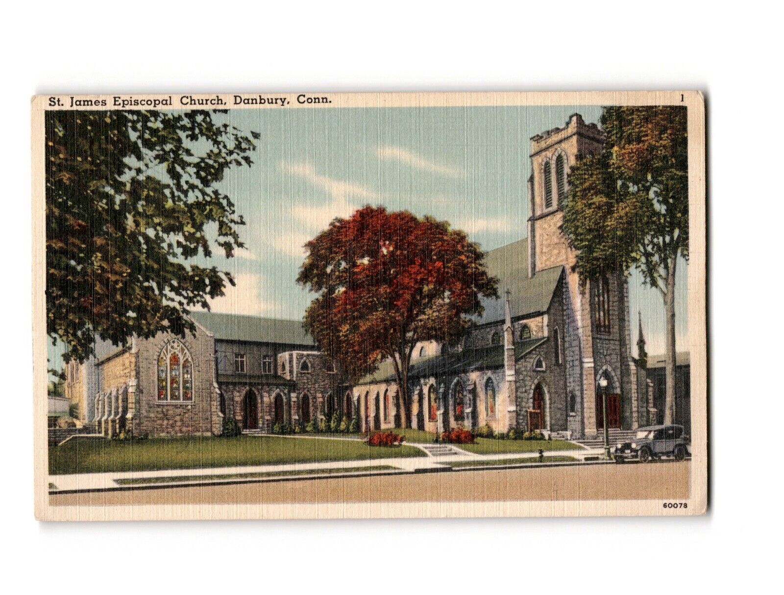 St. James Episcopal Church, Danbury, CT - Vintage Linen Postcard