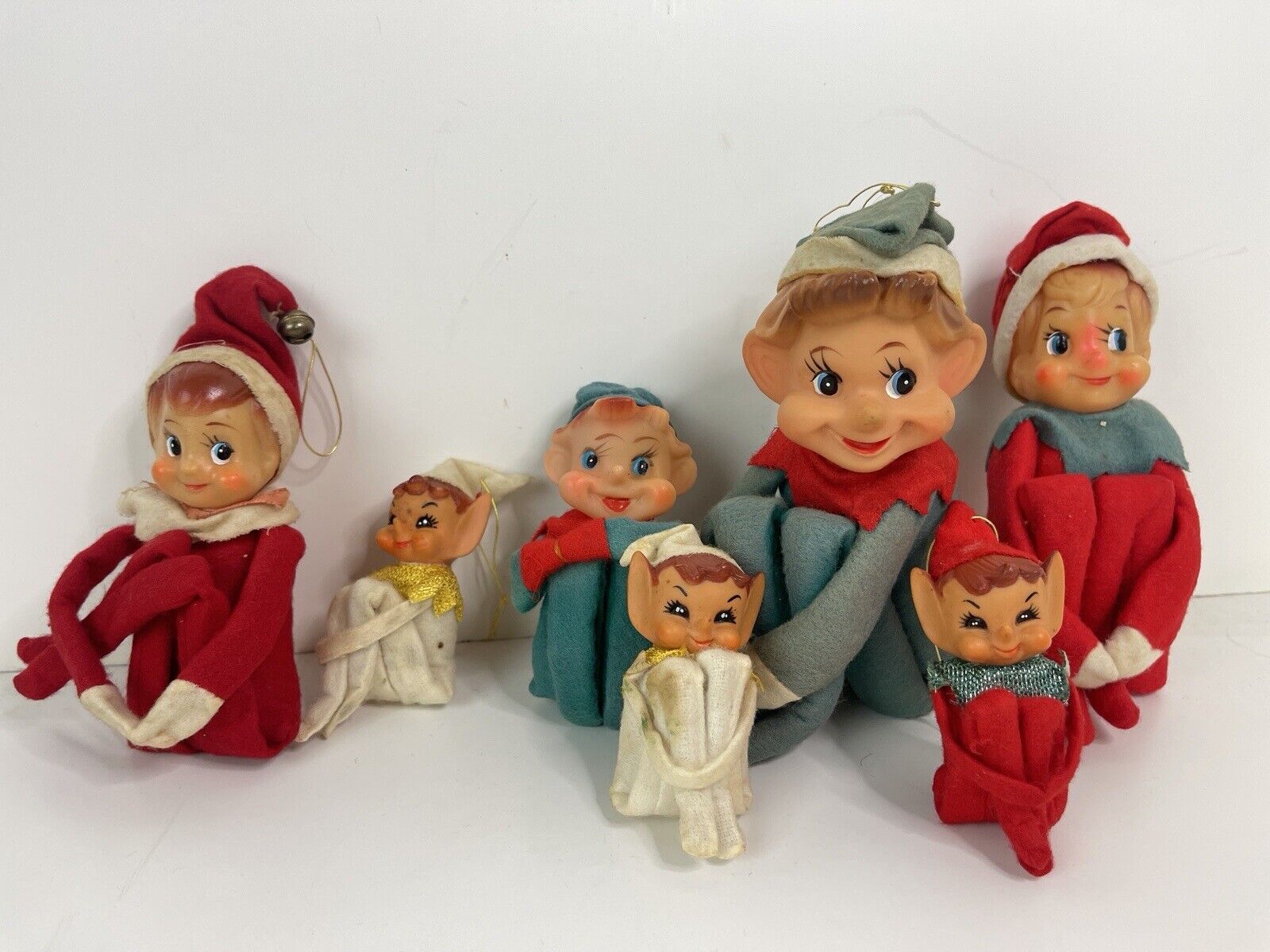 Vintage Elf Pixie Knee Huggers Christmas Ornament Shelf Sitters Japan Lot of 7