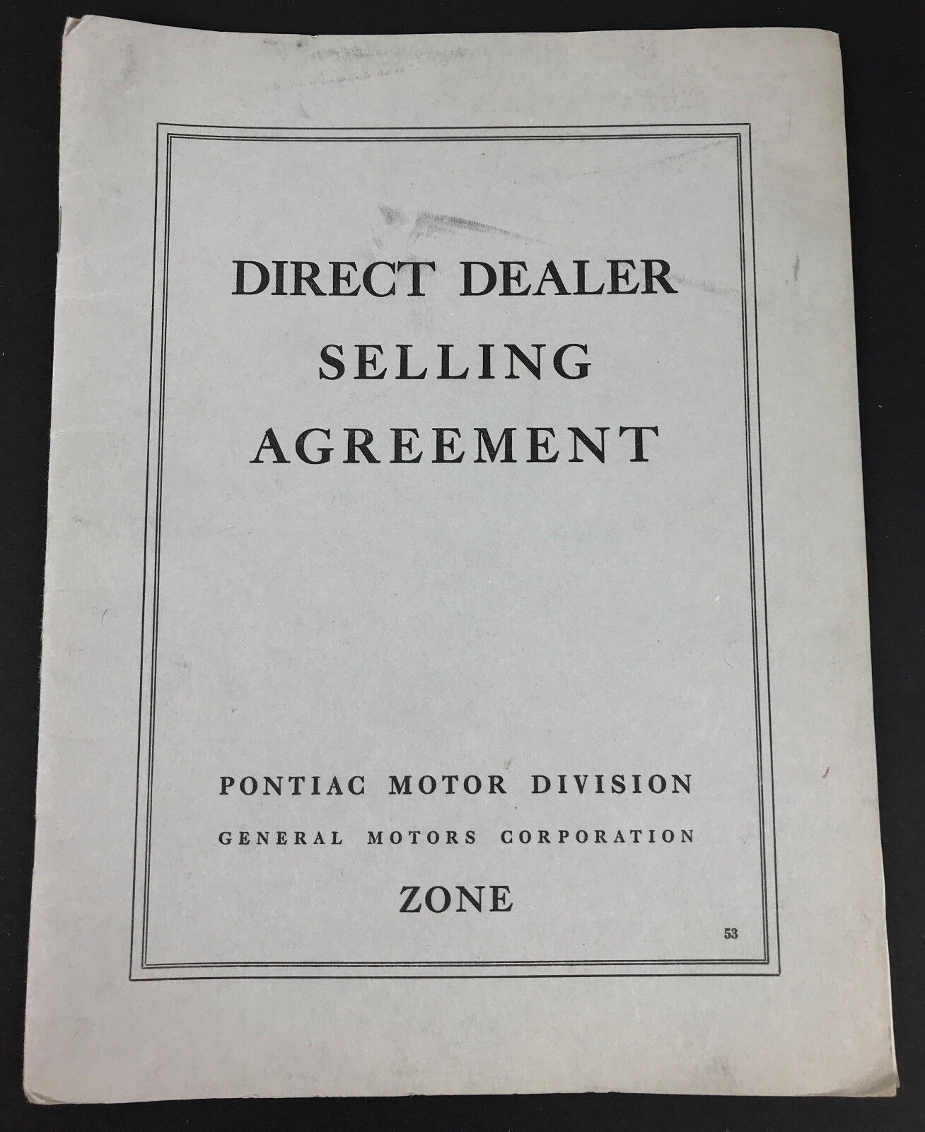 Vintage Original 1953 Pontiac Motor Division Dealer 20 page Selling Agreement