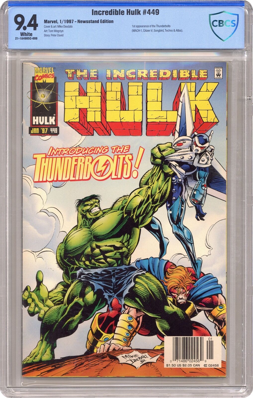 Incredible Hulk #449 CBCS 9.4 Newsstand 1997 21-1A4985C-006 1st Thunderbolts