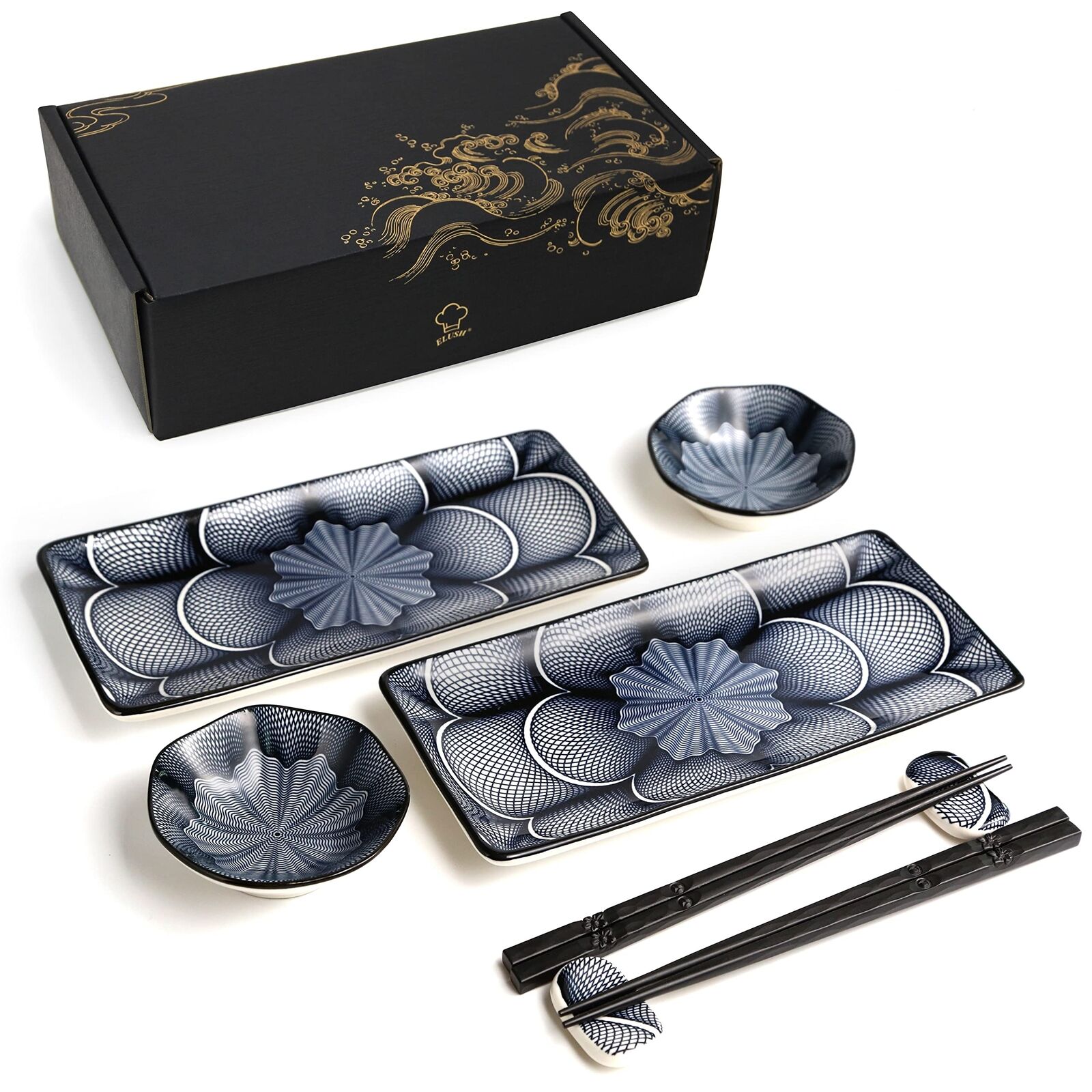 8 Piece Japanese Style Ceramic Sushi Plate Set 10-Inch Rectangle Sushi Dishes- 2
