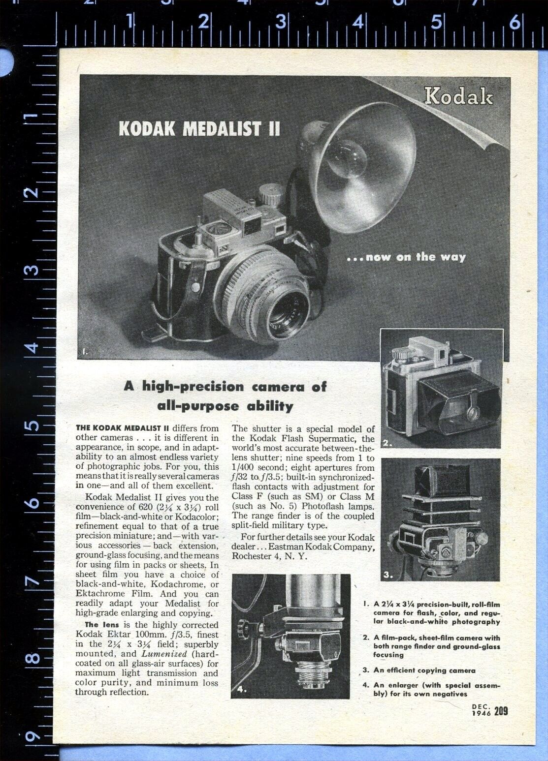 1946 Vintage Magazine Page Ad Kodak Medalist II Camera