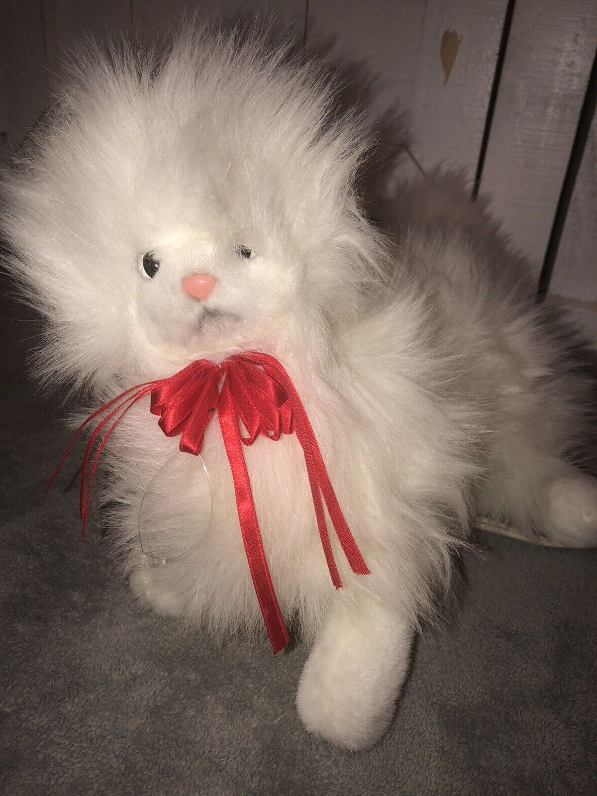 VTG 1993 Santa's Best White Fluffy Animated Cat Head & Tail Motion Corded PURRS