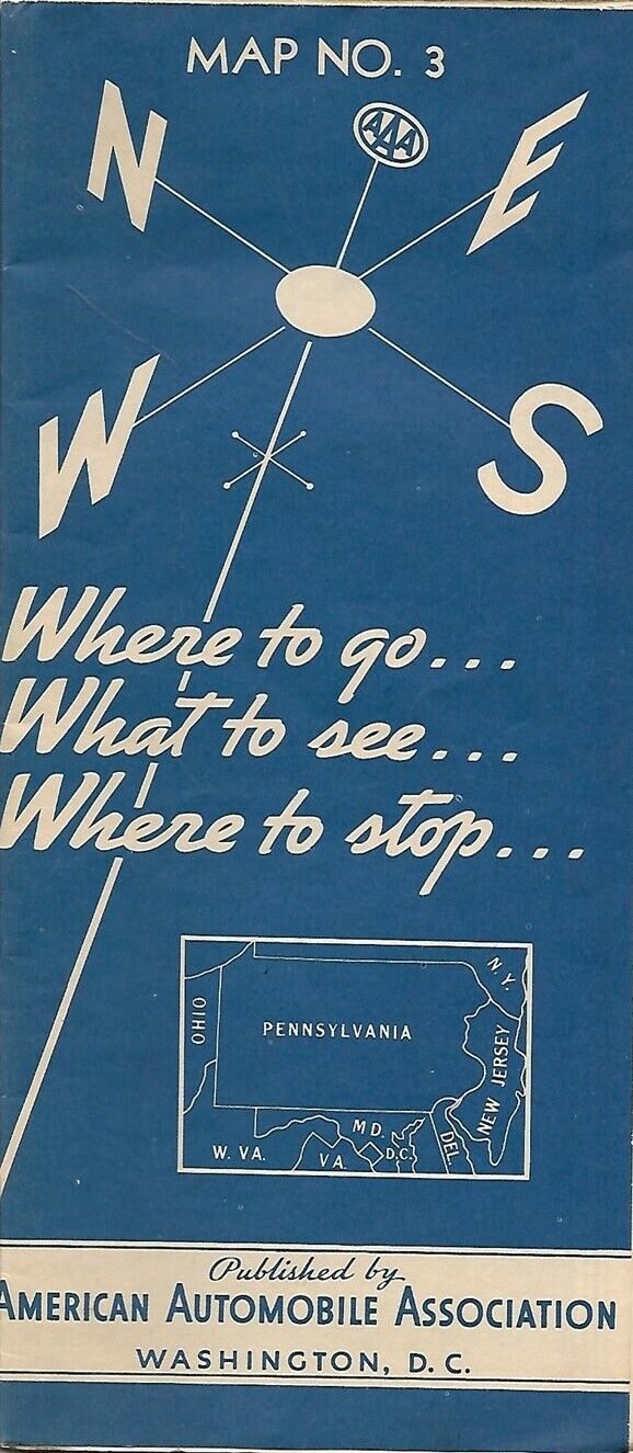 1937 AAA Coca-Cola Road Map NEW JERSEY PENNSYLVANIA Hotels Restaurants Garages