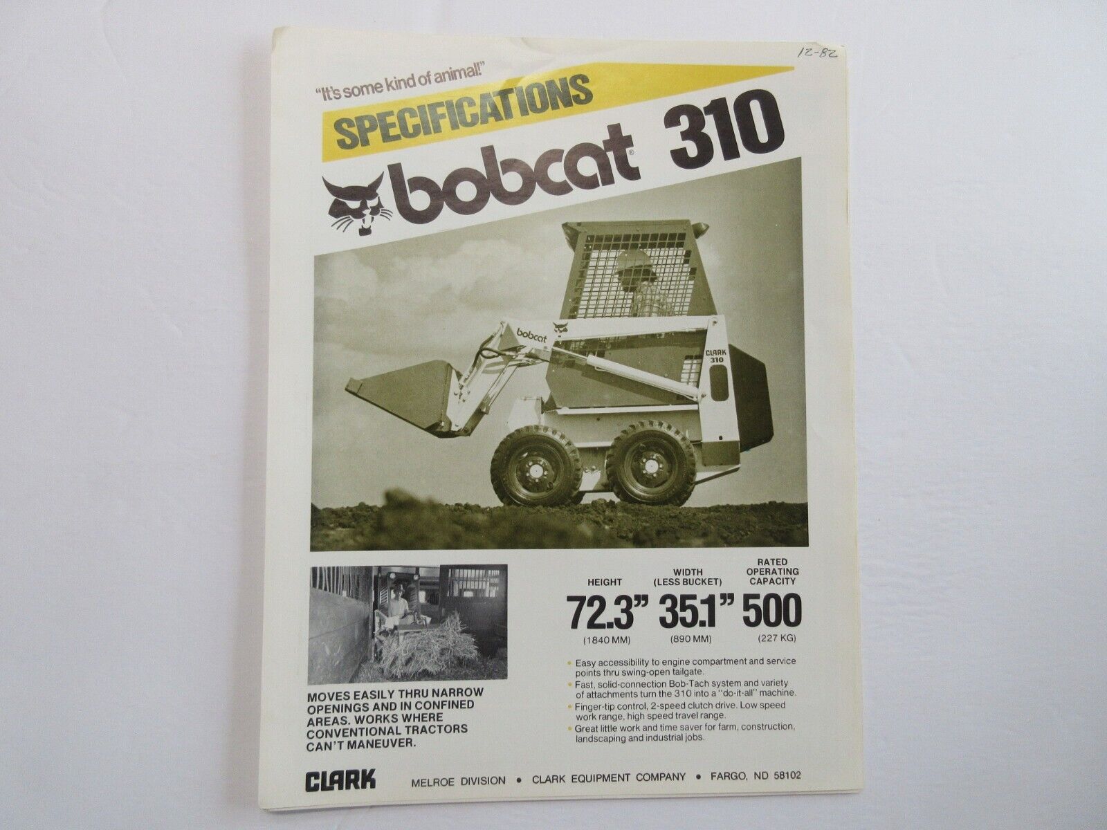 Bobcat 310 Skid Steer Loader Brochure 2 Page
