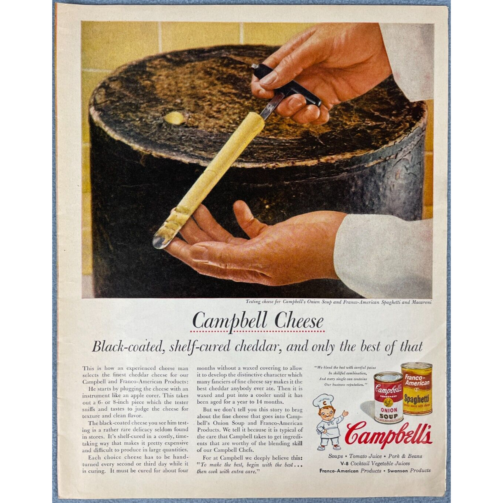 1956 Campbell\'s Cheese Vintage Print Ad Black Coated Self Cured Cheddar Swanson