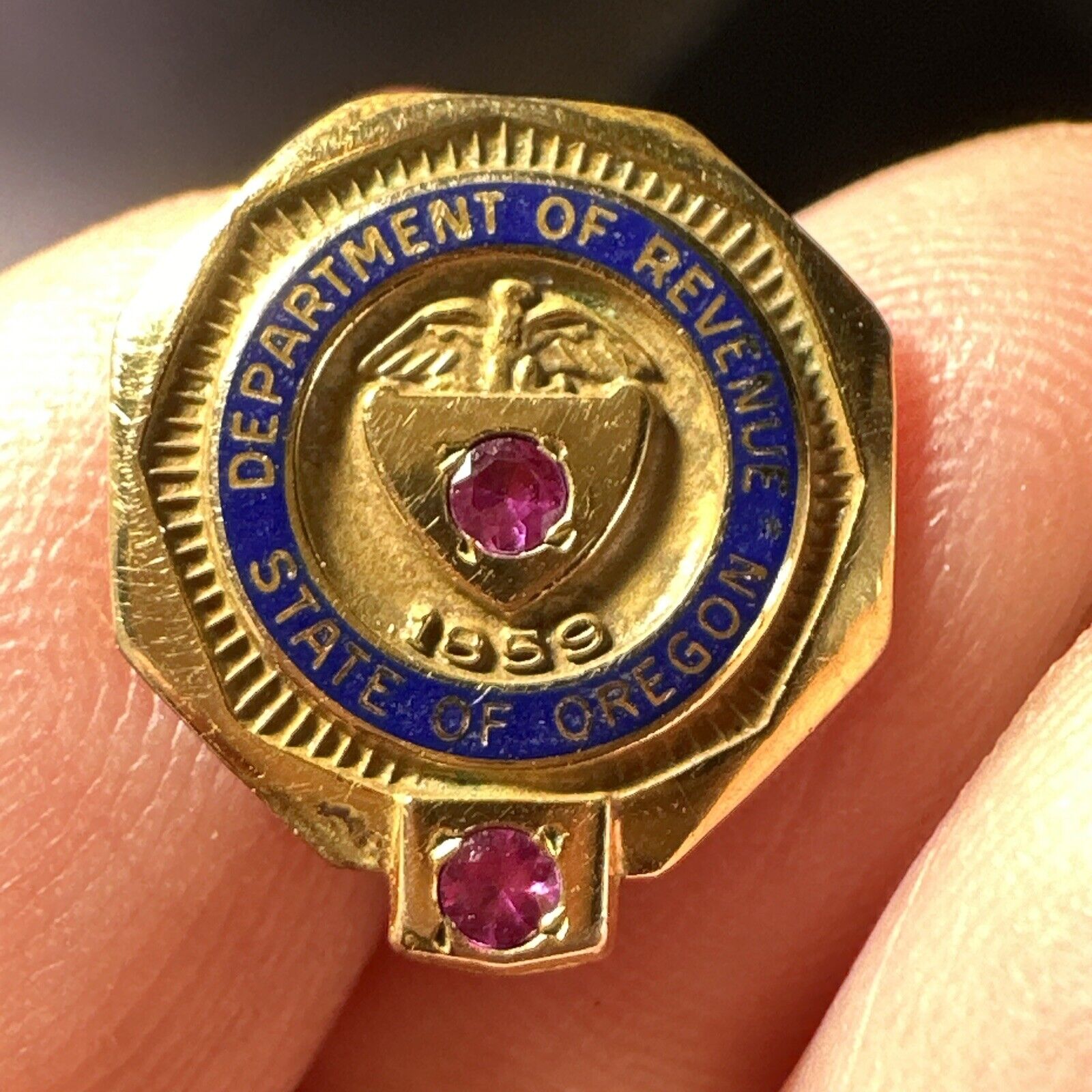 LGB 1/10 10k Yellow Gold 1859 department of revenue Ruby pin